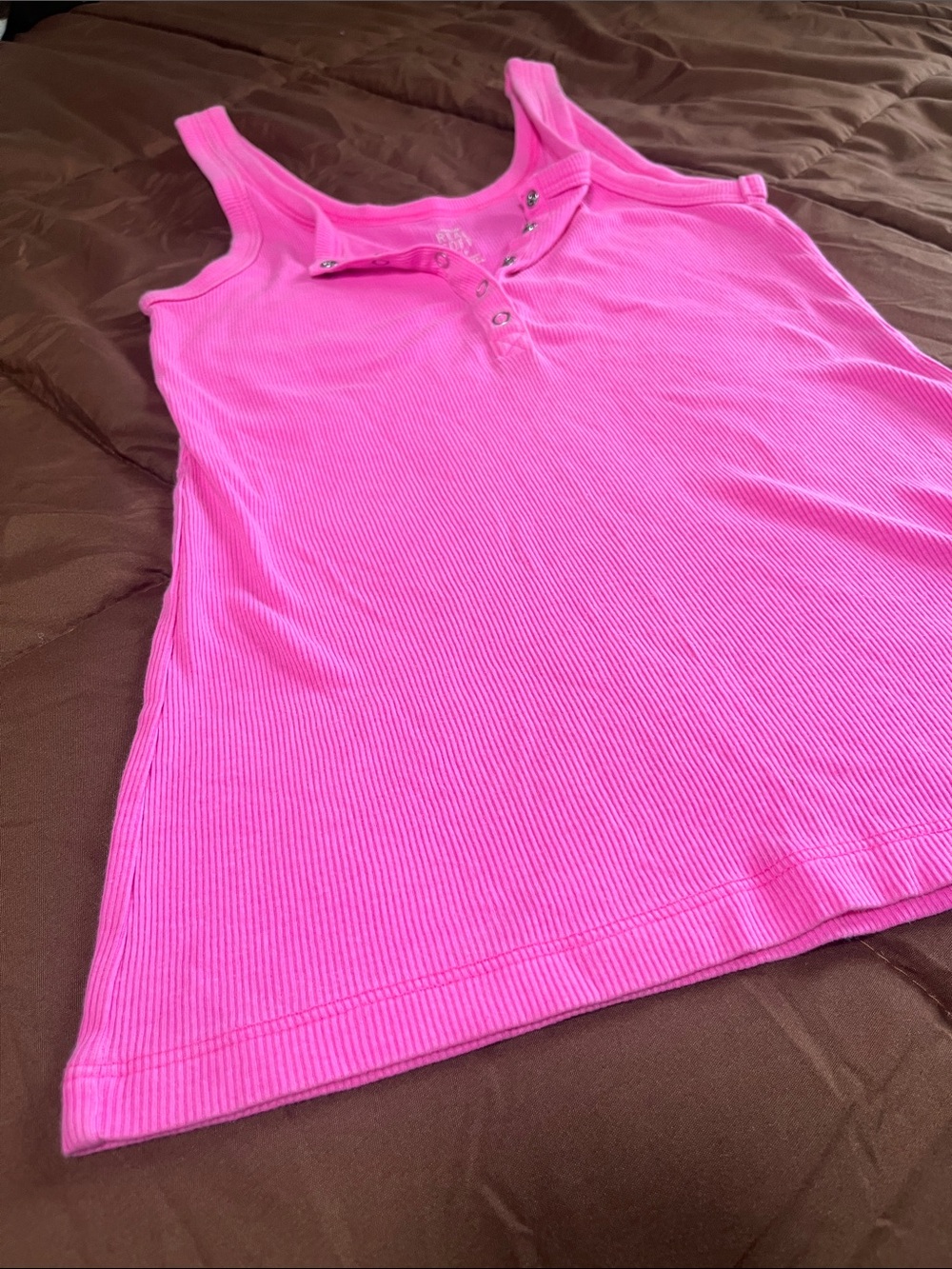 aerie Hot Pink Ribbed Button-Front Tank - Picture 3 of 4